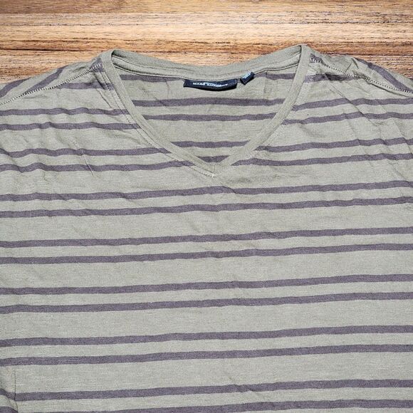 Marc Anthony SS Army Green / Dk Green Stripes V-Neck Tee - Size Large - Picture 2 of 5